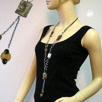 Halskette Viereck oliv-beige-marmoriert 90cm