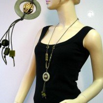 Collier Halskette Ring oliv mit dunkelgrün 100cm
