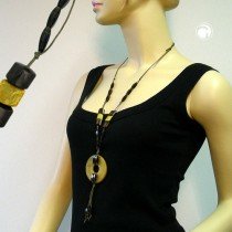 Collier Halskette Scheibe oliv-marmoriert 90cm