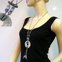 Collier Halskette Ring grau-beige-marmoriert 95cm