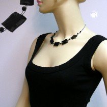 Collier Halskette Viereck gewellt schwarz-glänzend 45cm