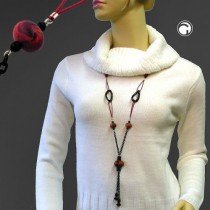 Collier Halskette rot-marmoriert schwarz 90cm