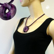 Collier Halskette Amulett lila-marmoriert 55cm