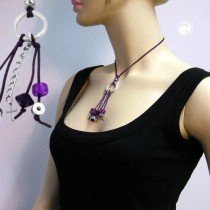 Collier Halskette Ring hellgrau-silber lila 90cm