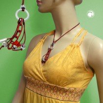 Collier Halskette Ring hellgrau-silber rot 90cm