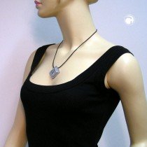 Collier Halskette Viereck Zebra schwarz-silber 50cm