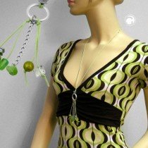 Collier Halskette Ring silbergrau hellgrün 90cm