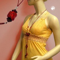 Collier Halskette 3x Steinperle rot-transparent 95cm