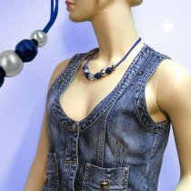 Collier Halskette blau chrom-glanz chrom-matt 50cm