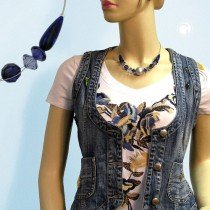 Collier Halskette silber-matt rauchblau 45cm