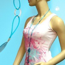 Collier Halskette Würfel türkis-blau-marmoriert 90cm