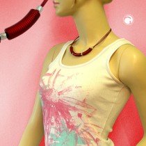Collier Halskette 3x Rillenwalze rot-metallic 45cm