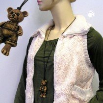 Collier Halskette Bär beige-matt Hose altmessing 90cm