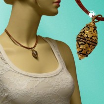 Halskette Olive altgold Leder natur 42cm