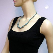 Collier Halskette Krokoperle und Olive patina 55cm