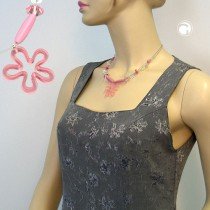 Collier Halskette Blume rosa kristall Draht 45cm