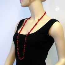 Collier Halskette Glas rot-satt rot-transparent 90cm