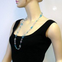 Collier Halskette Glas aqua kristal 80cm