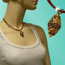 Halskette Olive altgold Leder natur 42cm