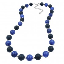 Collier Perlen schwarz blau silber 50cm