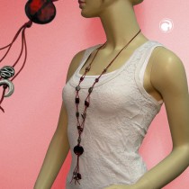 Collier Halskette Scheibe bordeaux altsilber 90cm