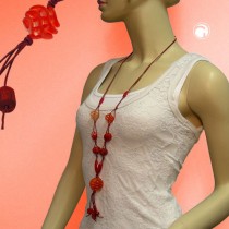 Collier Halskette Spiralperle rot rot-marmoriert 90cm