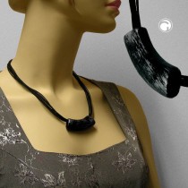 Collier Halskette Rohr flach schwarz-silber 45cm