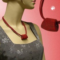 Collier Halskette Trapez rot-schwarz-marmor matt 45cm