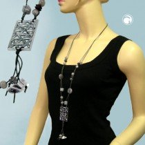 Collier Halskette Gitter chrom-glänzend grau 90cm