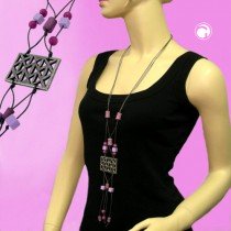 Halskette Gitter altsilber lila-flieder 90cm