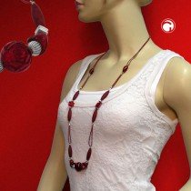 Collier Halskette Rosettenperle rot silber-matt 90cm