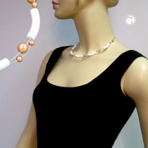 Collier Halskette weiß-matt Perle apricot 42cm