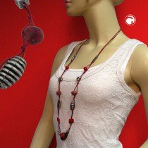 Collier Halskette rot-marmoriert altsilber 100cm