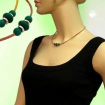 Collier Halskette Holzperle grün Leder natur 42cm