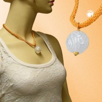 Collier Halskette Strukturperle weiß orange 45cm