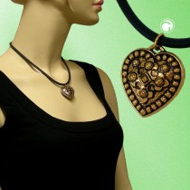 Collier Halskette Ritterherz altgold Gummi 45cm