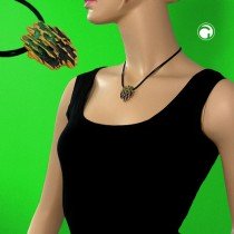 Collier Halskette Borke grün-matt-gold Email 42cm