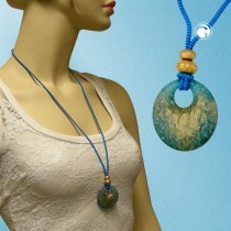 Collier Halskette Krokoplatte Kordel blau 90cm