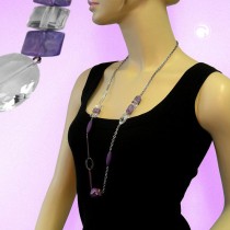 Collier Halskette lila-kristall Kordel und Anker 90cm