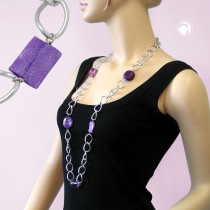 Collier Halskette Weitpanzer und Perlen lila 100cm