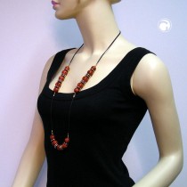 Halskette Perlen rot-schwarz mit Kordel 90cm