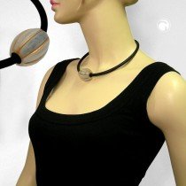 Collier Halskette Rillenolive kristal-matt-gold 42cm