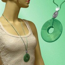 Collier Halskette Scheibe 53 seide grün 90cm