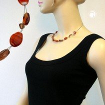 Collier Halskette Glas-Nugget rostbraun auf Draht 44cm