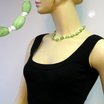 Collier Halskette Oliven grün-weiß 45cm