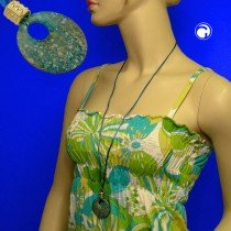 Collier Halskette Anhänger kroko türkis-gold 90cm