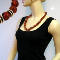 Collier Halskette Perlen korallenfarbig-schwarz 60cm