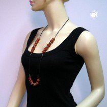 Halskette Perlen rot-schwarz mit Kordel 90cm