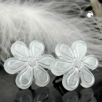 Ohrring Blüte hellgrau-matt