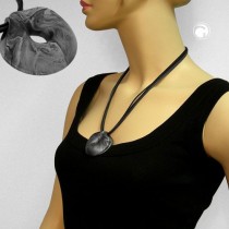 Collier Halskette Amulett grau-silber-schwarz 55cm
